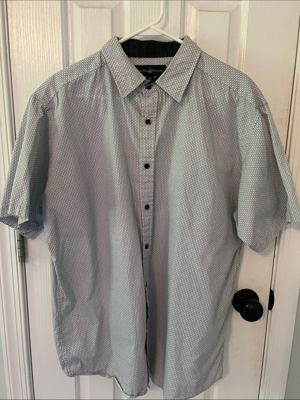Beverly Hills Polo Club Short-Sleeve Button-Down Shirt - Light Gray Microdot